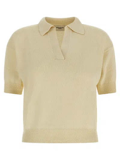 Max Mara Ribbed Cotton Polo In Beige