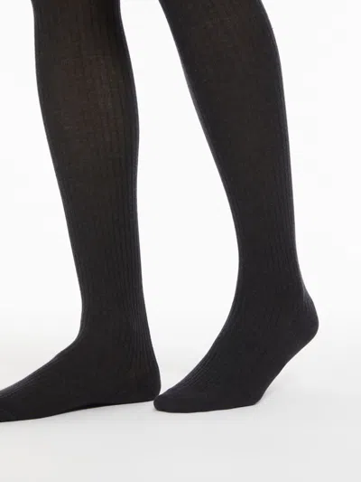 Max Mara Ribbed Cotton Tights In Black