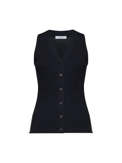 Max Mara Ribbed Cotton-viscose Knit Vest In Navy