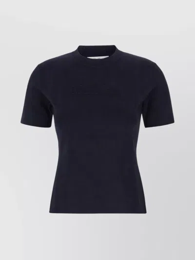 Max Mara Ribbed Crew Neck Short Sleeve T-shirt In Blue