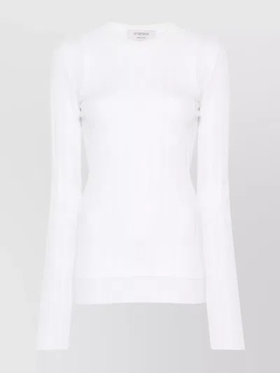 Max Mara Ribbed Crewneck Knitwear Sheer Sleeves In White