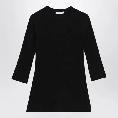 Max Mara Ribbed Crewneck Sweater In Crêpe Viscose, Black