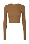 Max Mara Ribbed Cropped Top With Fitted Silhouette And Long Sleeves In Brown