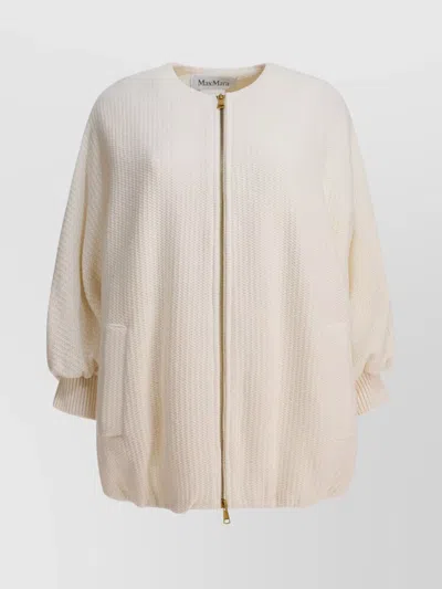 Max Mara Ribbed Cuffs Textured Fabric Side Pockets In White
