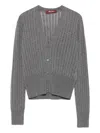 Max Mara V-neck Metallic Ribbed Trim Cardigan In Gray