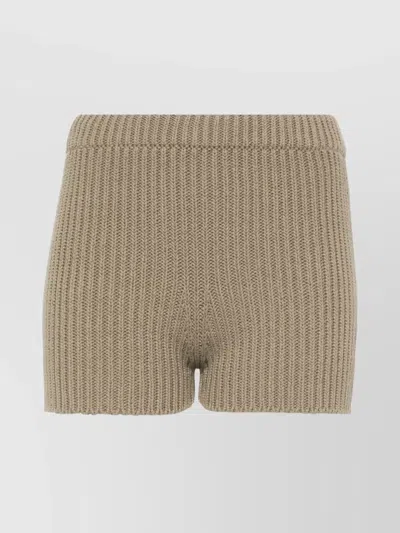 Max Mara Acceso1234 Cotton Rib Knit Shorts In Beige