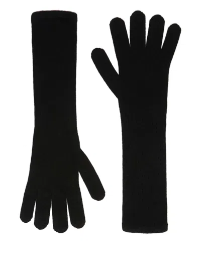 Max Mara Ribbed Gloves In Black
