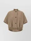 Max Mara Ribbed Hem Short Sleeve Cape With High Collar In Brown