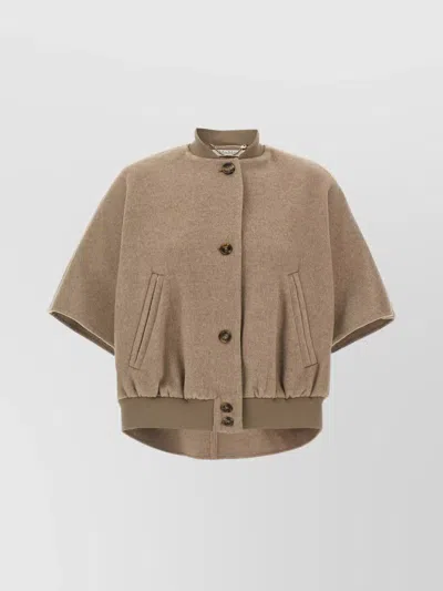MAX MARA RIBBED HEM SHORT SLEEVE CAPE WITH HIGH COLLAR