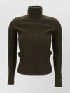 Max Mara Ribbed Wool And Cachemire Turtleneck Sweater In Brown