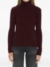 Max Mara Wool And Cashmere High Neck Knit Top In Burgundy