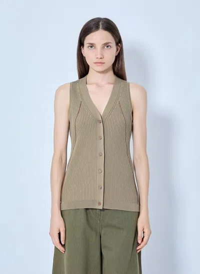 Max Mara Ribbed Knit Button-down Vest In Beige