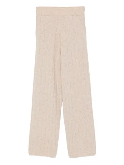 Max Mara Ribbed Knit Cashmere Pants In Neutral