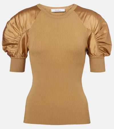 Max Mara Ribbed-knit Crêpe Top In Beige