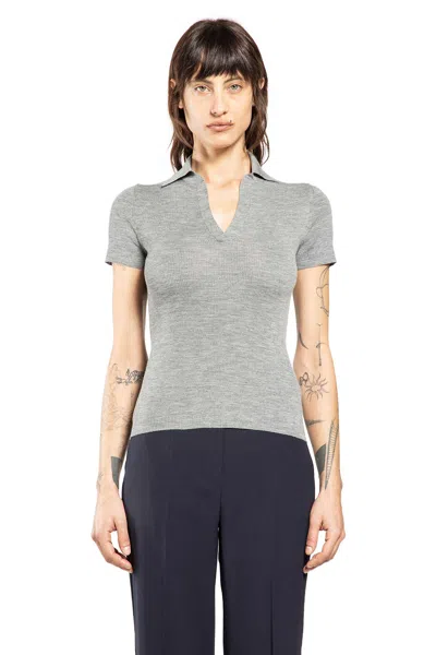 Max Mara Ribbed-knit Polo Shirt In Gray