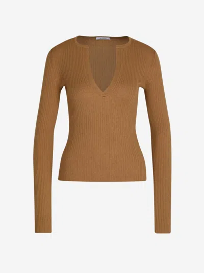Max Mara Ribbed Knit Sweater In Brown
