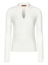 Max Mara Long-sleeved White Silk And Wool Knit Polo In White