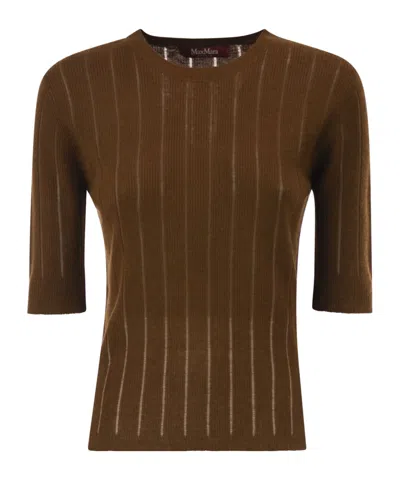 Max Mara Ribbed-knit Silk-blend Top In Brown