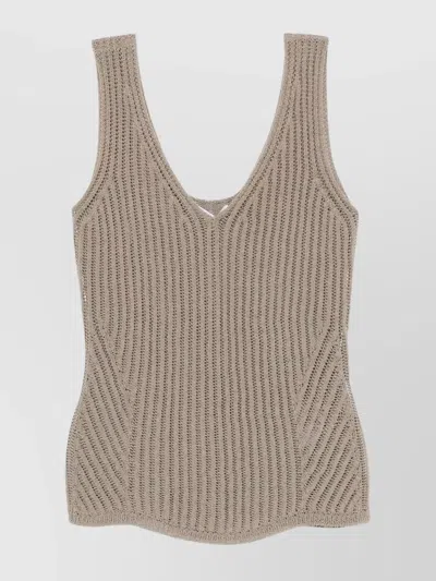 Max Mara Ribbed Knit V-neck Tank Top In Brown