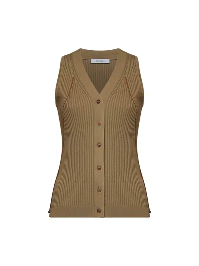 Max Mara Ribbed Knit V-neck Tank Top In Green