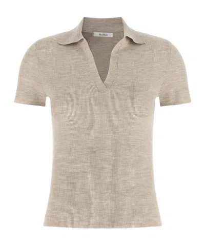 Max Mara Albero Short-sleeved Ribbed Polo Shirt In Neutral