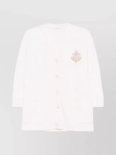 Max Mara Ribbed Knitwear Cardigan With Pockets In White