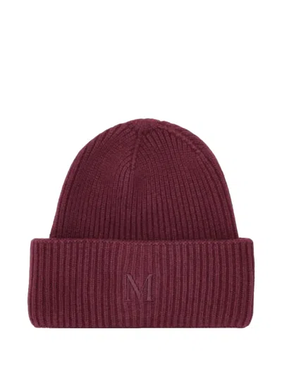 Max Mara Ribbed Logo Beanie In Brown
