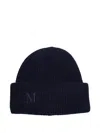 Max Mara Ribbed Logo-embroidered Beanie In Blue
