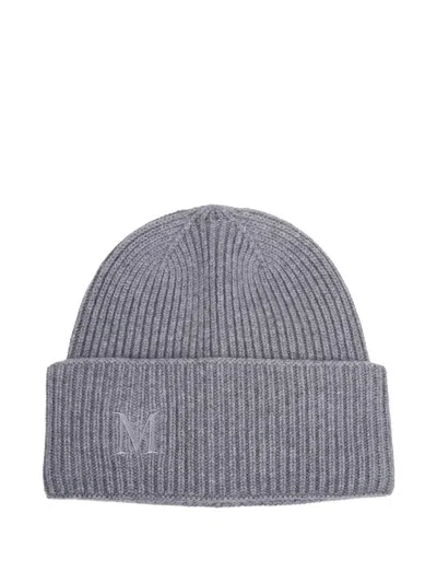 Max Mara Ribbed Logo-embroidered Beanie In Gray