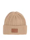 Max Mara Ribbed Logo-patch Beanies In Neutral