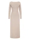 Max Mara Ribbed Maxi Dress With Round Neckline And Deep V-back In Neutral