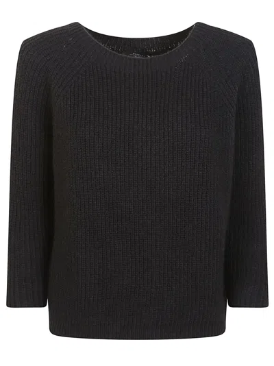 Max Mara Ribbed Mohair Blend Sweater With Relaxed Raglan Sleeves In Black