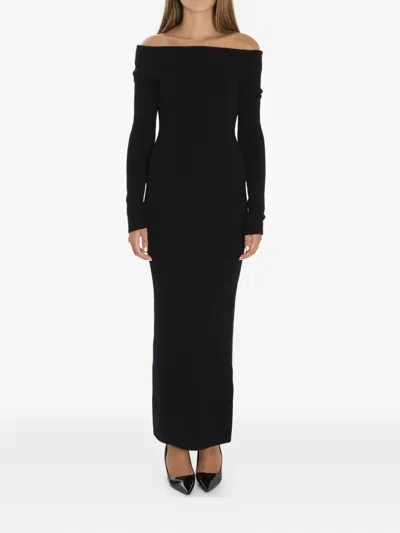 Max Mara Ribbed Off-shoulder Maxi Dress In Black