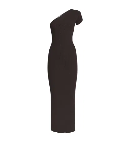 Max Mara Ribbed One-shoulder Maxi Dress In Brown