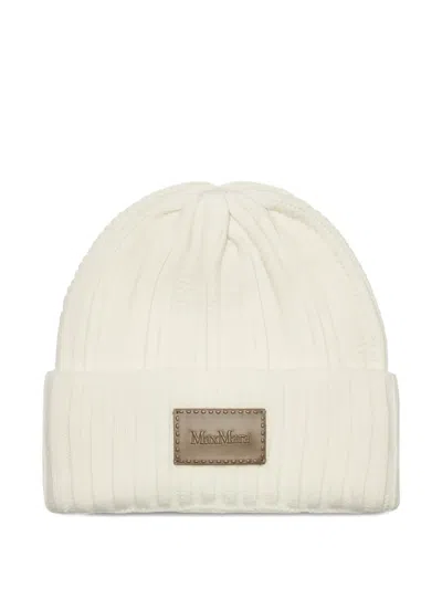Max Mara Ribbed Patch Beanie In White