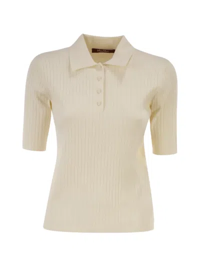 Max Mara Ribbed Polo Top In Neutral