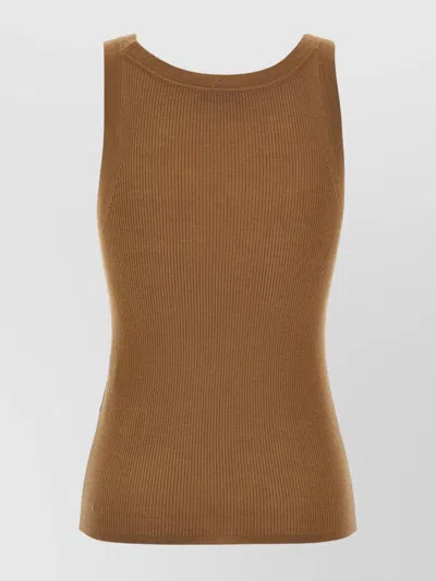 Max Mara Ribbed Scoop Neck Sleeveless Top In Brown