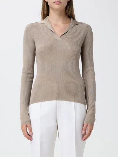 Max Mara Ribbed Silk And Cashmere Knit Polo With V-neck And Slim Fit In Transparent