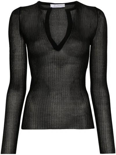 Max Mara Ribbed Silk Sweater In Black  