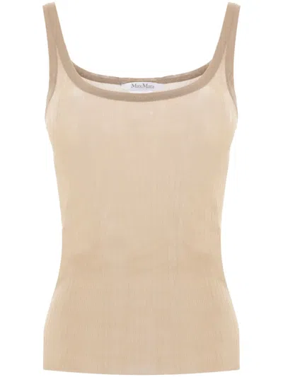 Max Mara Ribbed Silk Tank Top In Neutrals