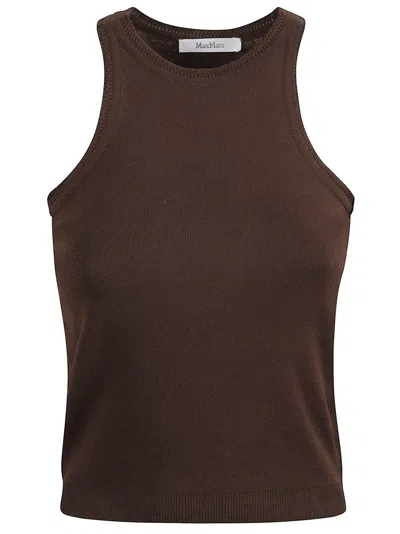 Max Mara Ribbed Sleeveless Top In Brown