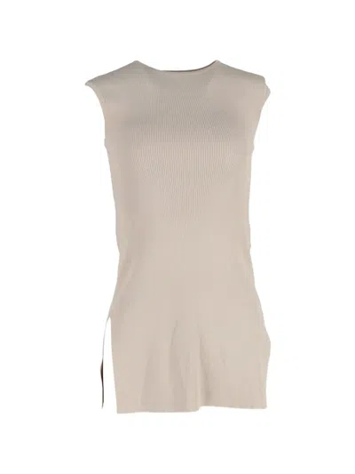 Pre-owned Max Mara Ribbed Slit Tank Top In Neutral