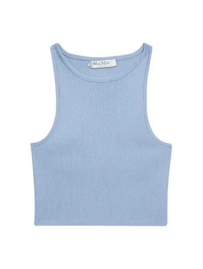 Max Mara Ribbed-knit Halterneck Tank Top In Blue