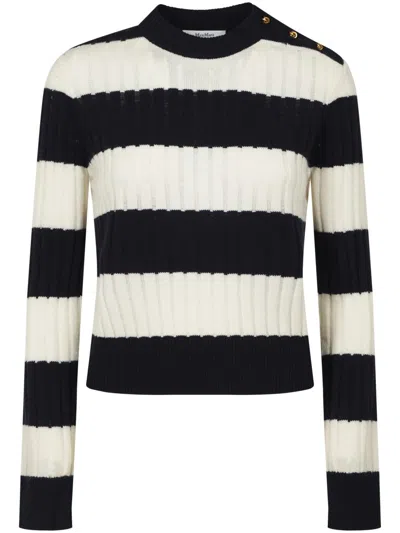Max Mara Ribbed Texture Top With Contrasting Stripes In Multi