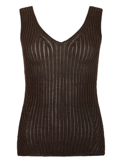 Max Mara Sleeveless Knitted Vest In Brown