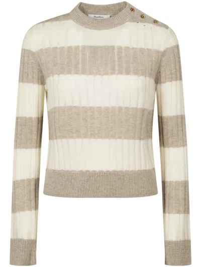 Max Mara Ribbed Top With Decorative Shoulder Buttons In Multi