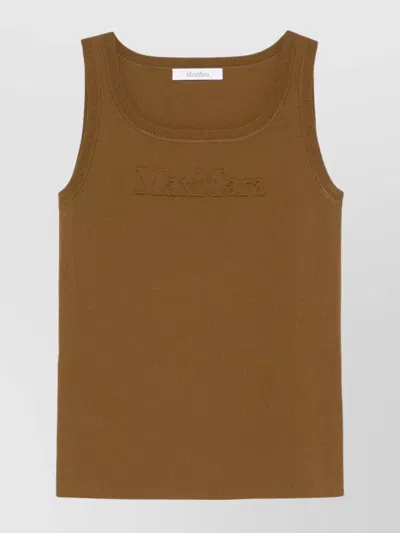 Max Mara Ribbed Trim Scoop Neck Sleeveless Top In Beige