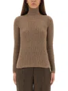 Max Mara Fitted Long Sleeve Turtleneck Knit Sweater In Brown