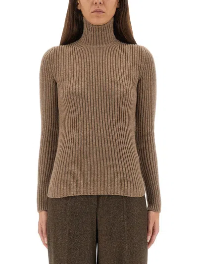 Max Mara Ribbed Turtleneck Sweater In Brown