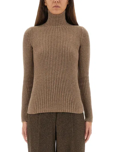 Max Mara Ribbed Turtleneck Sweater In Brown